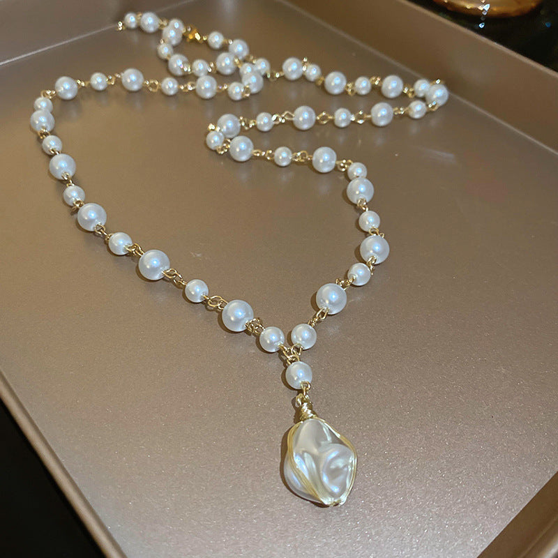 Koyace Irregularly Pleated Round Spherical Imitation Pearl Necklace