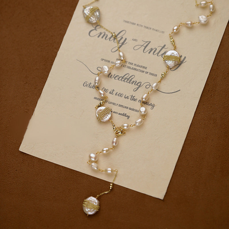 Koyace Irregularly Pleated Round Spherical Imitation Pearl Necklace