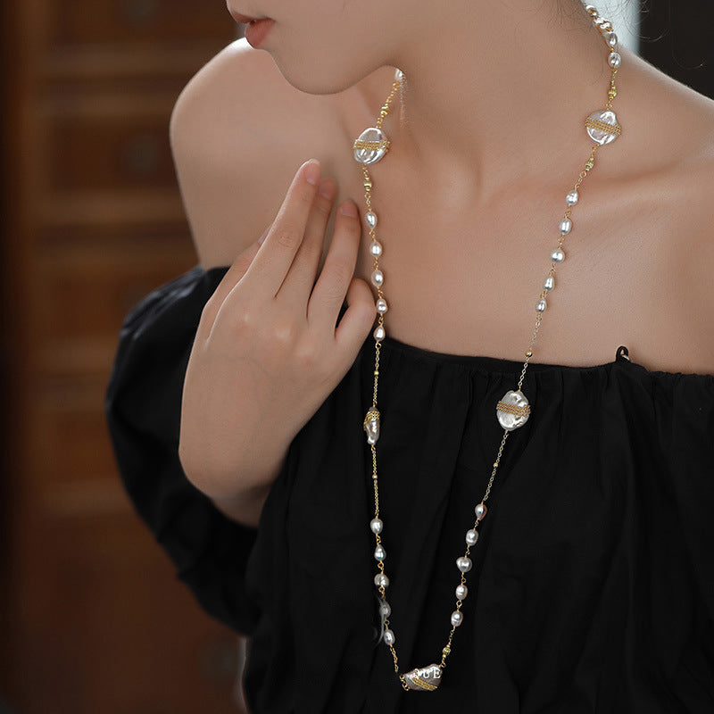 Koyace Irregularly Pleated Round Spherical Imitation Pearl Necklace