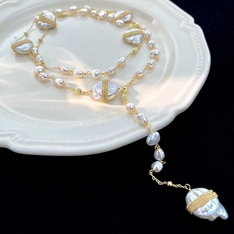 Koyace Irregularly Pleated Round Spherical Imitation Pearl Necklace