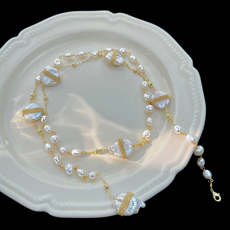 Koyace Irregularly Pleated Round Spherical Imitation Pearl Necklace