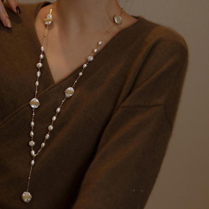 Koyace Irregularly Pleated Round Spherical Imitation Pearl Necklace