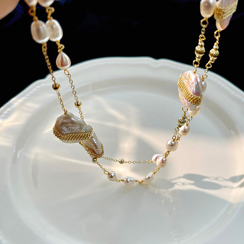 Koyace Irregularly Pleated Round Spherical Imitation Pearl Necklace