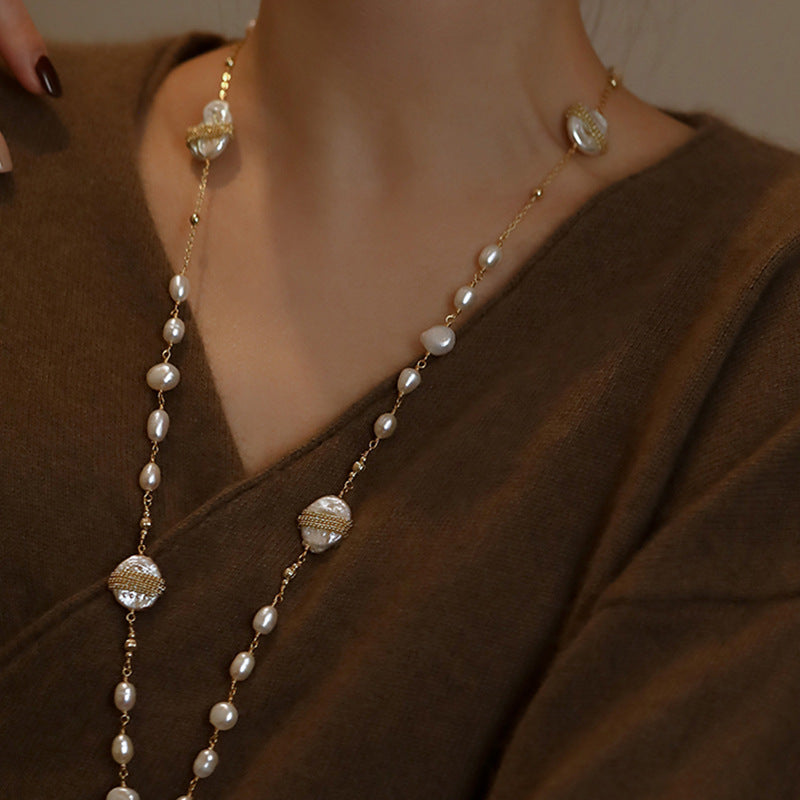 Koyace Irregularly Pleated Round Spherical Imitation Pearl Necklace