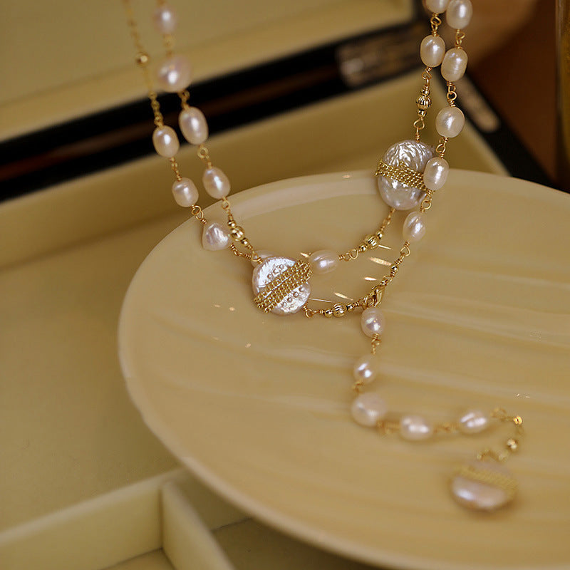 Koyace Irregularly Pleated Round Spherical Imitation Pearl Necklace