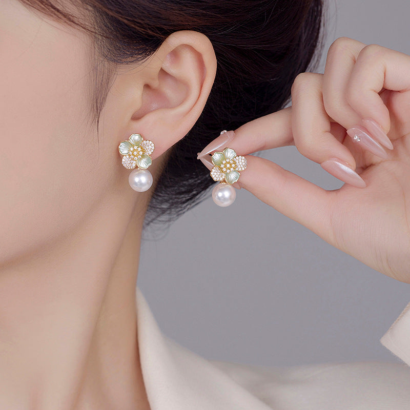 Koyace Multi-colored Diamond Flower Pearl Earrings