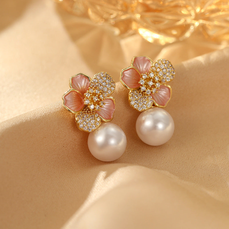 Koyace Multi-colored Diamond Flower Pearl Earrings