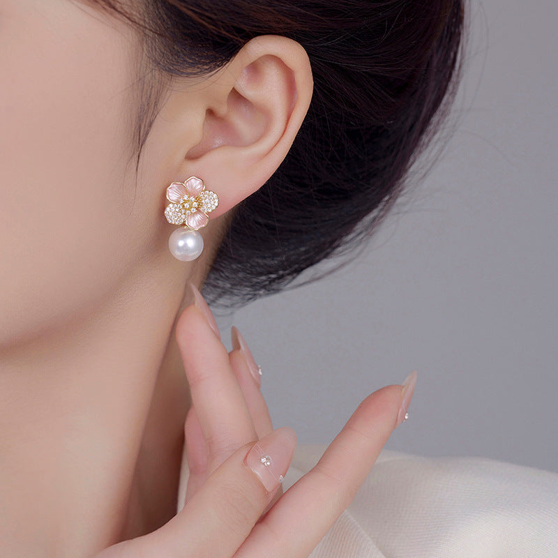 Koyace Multi-colored Diamond Flower Pearl Earrings
