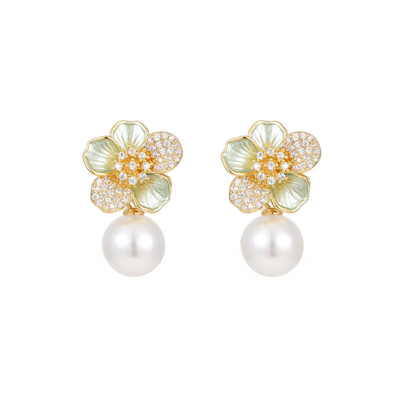 Koyace Multi-colored Diamond Flower Pearl Earrings