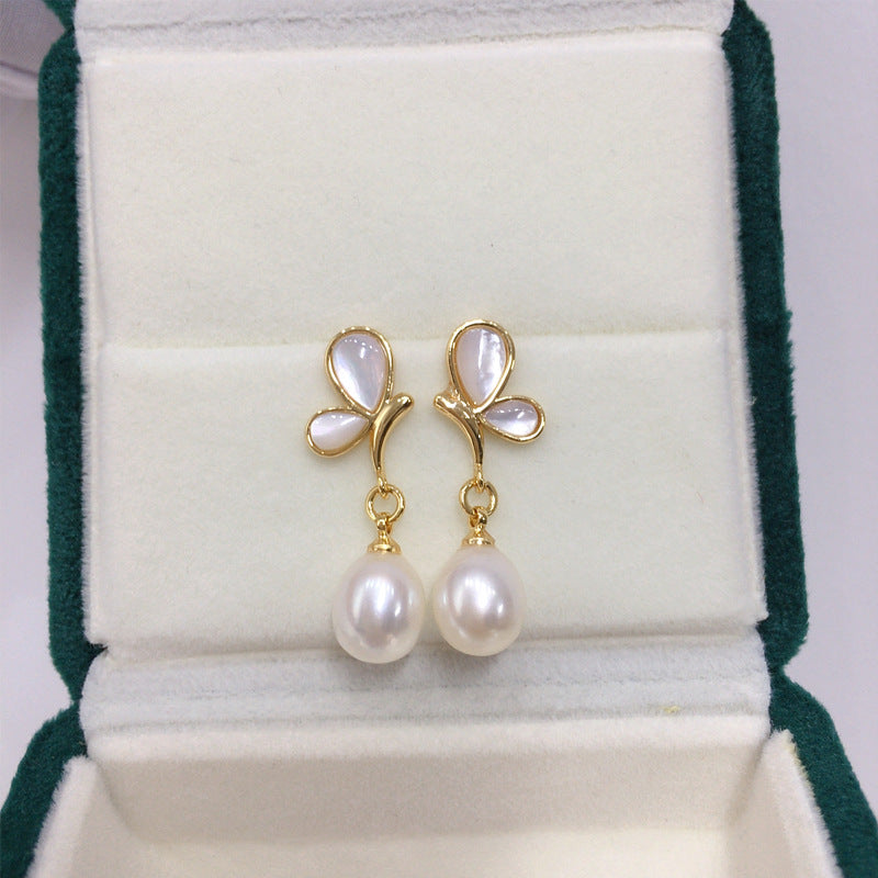 Koyace Nacre Gold Edges Butterfly Pearl Pendant Earrings