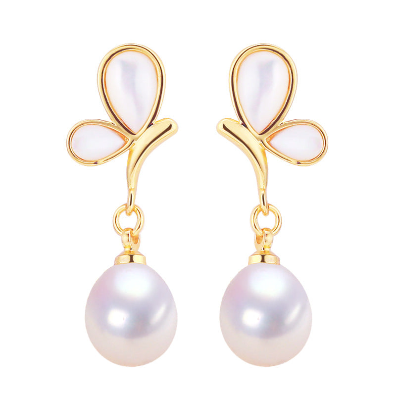 Koyace Nacre Gold Edges Butterfly Pearl Pendant Earrings