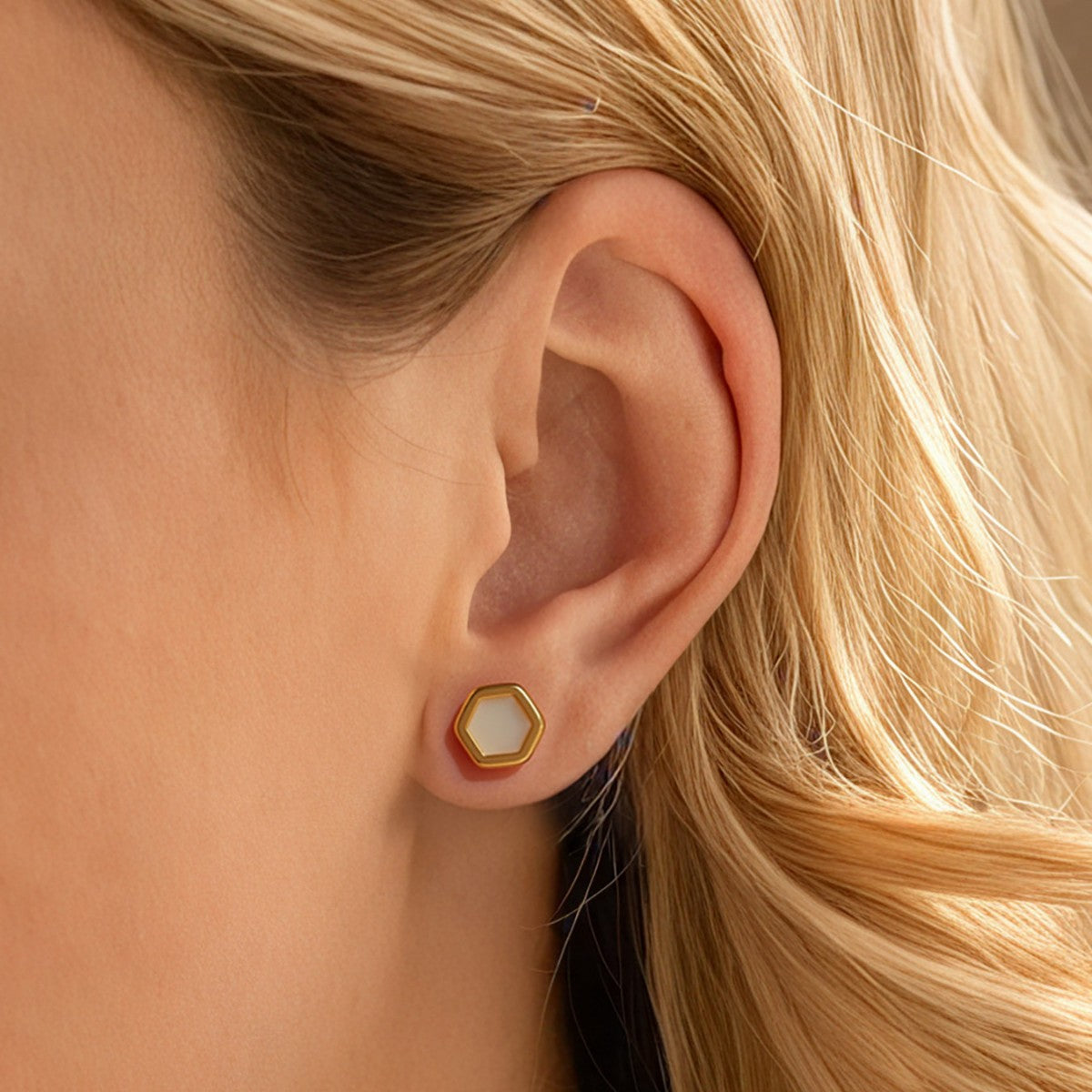 Koyace Natural Opal Cut Hexagonal Ear Studs