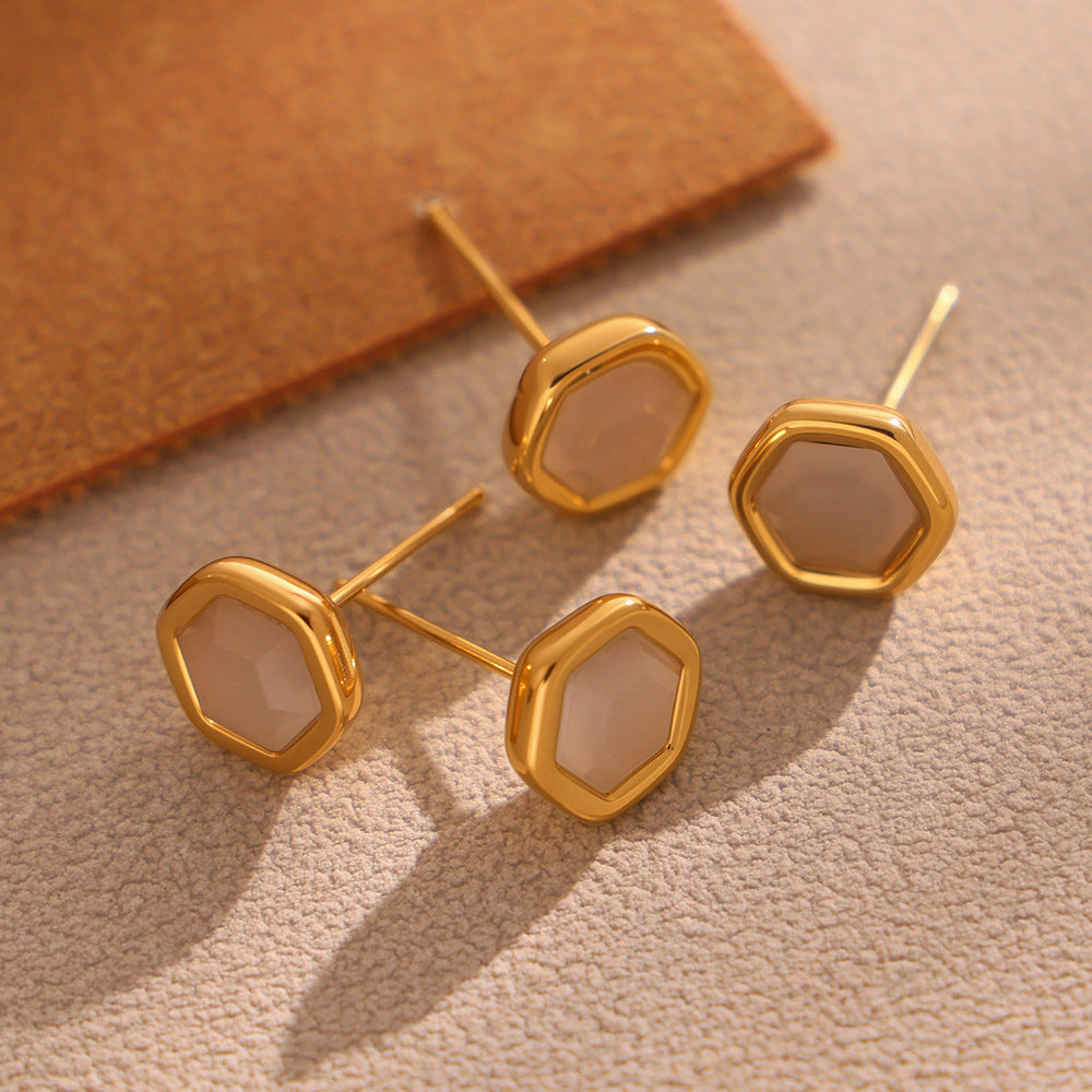 Koyace Natural Opal Cut Hexagonal Ear Studs