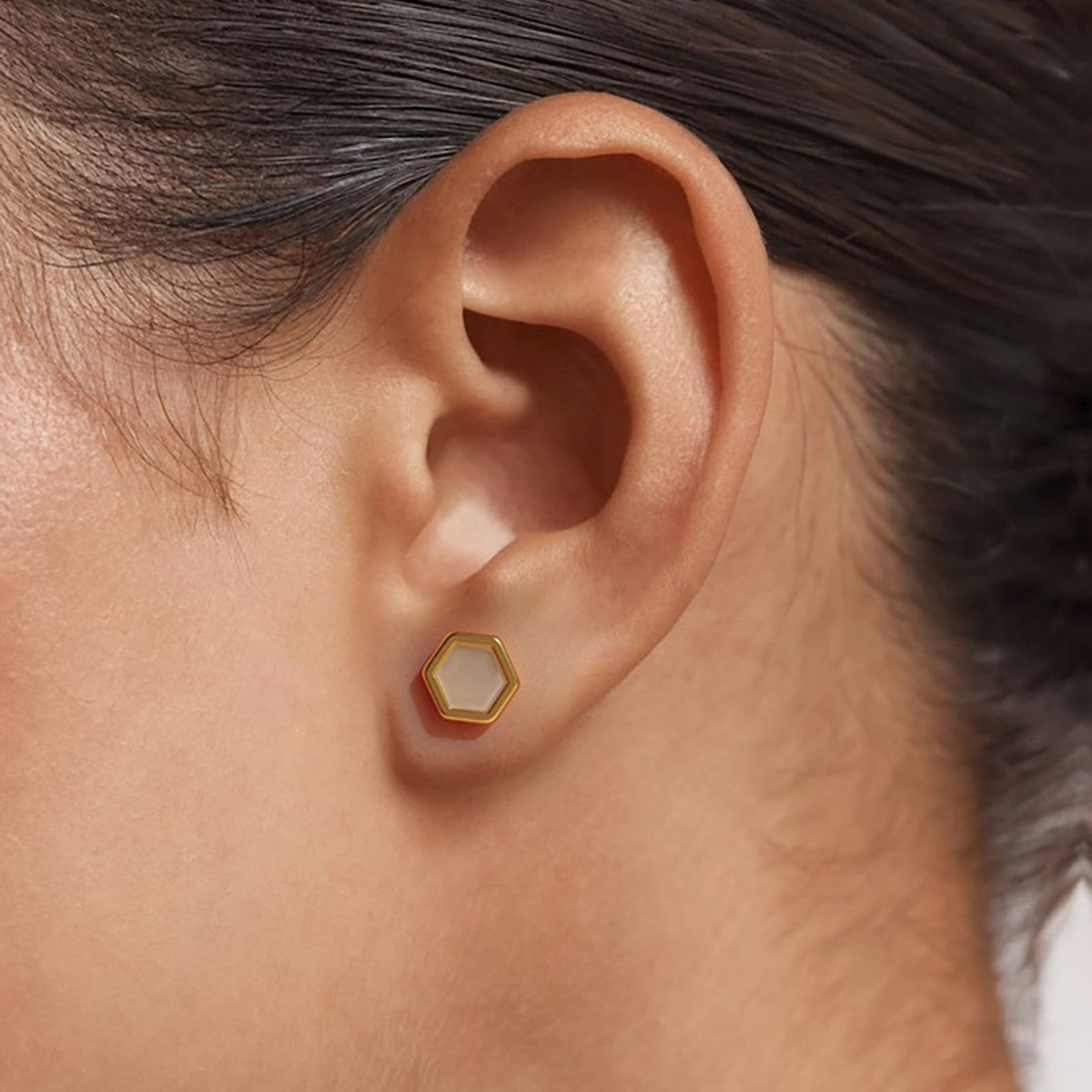 Koyace Natural Opal Cut Hexagonal Ear Studs