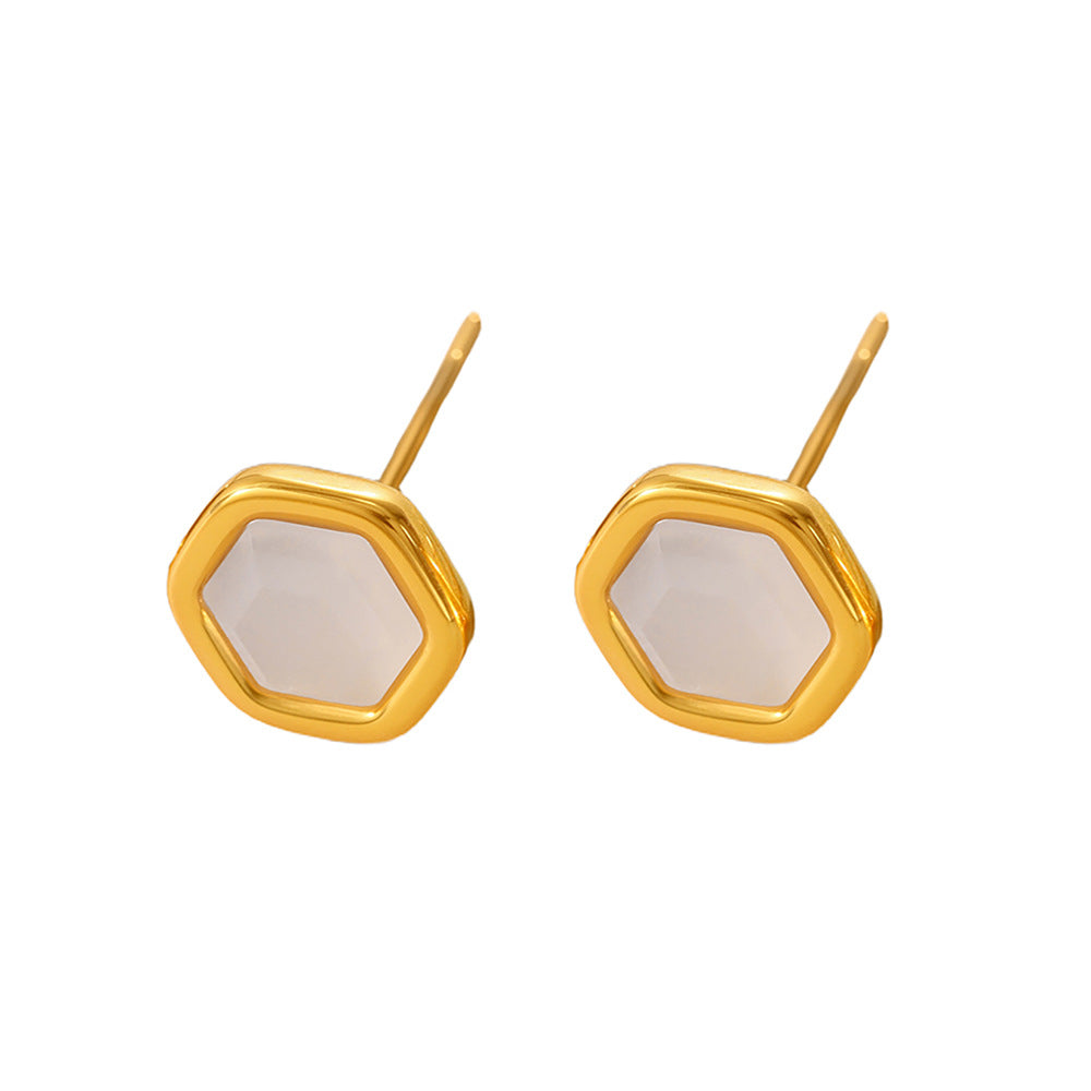 Koyace Natural Opal Cut Hexagonal Ear Studs