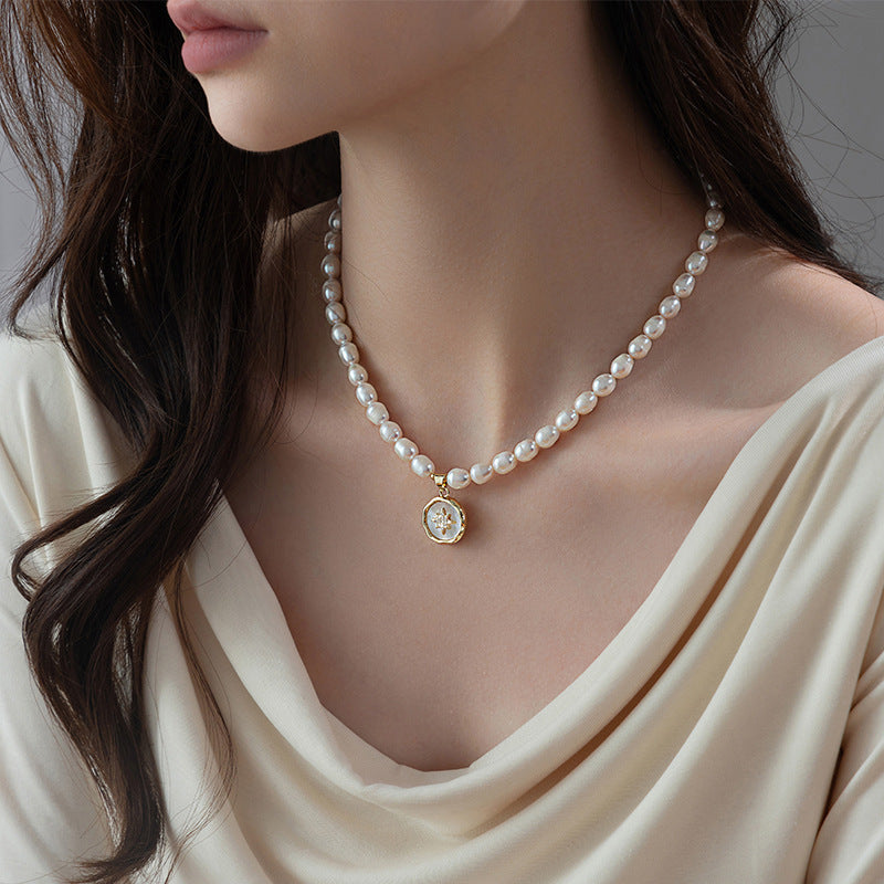 Koyace Octagonal Star Pendant 7mm Pearl Necklace