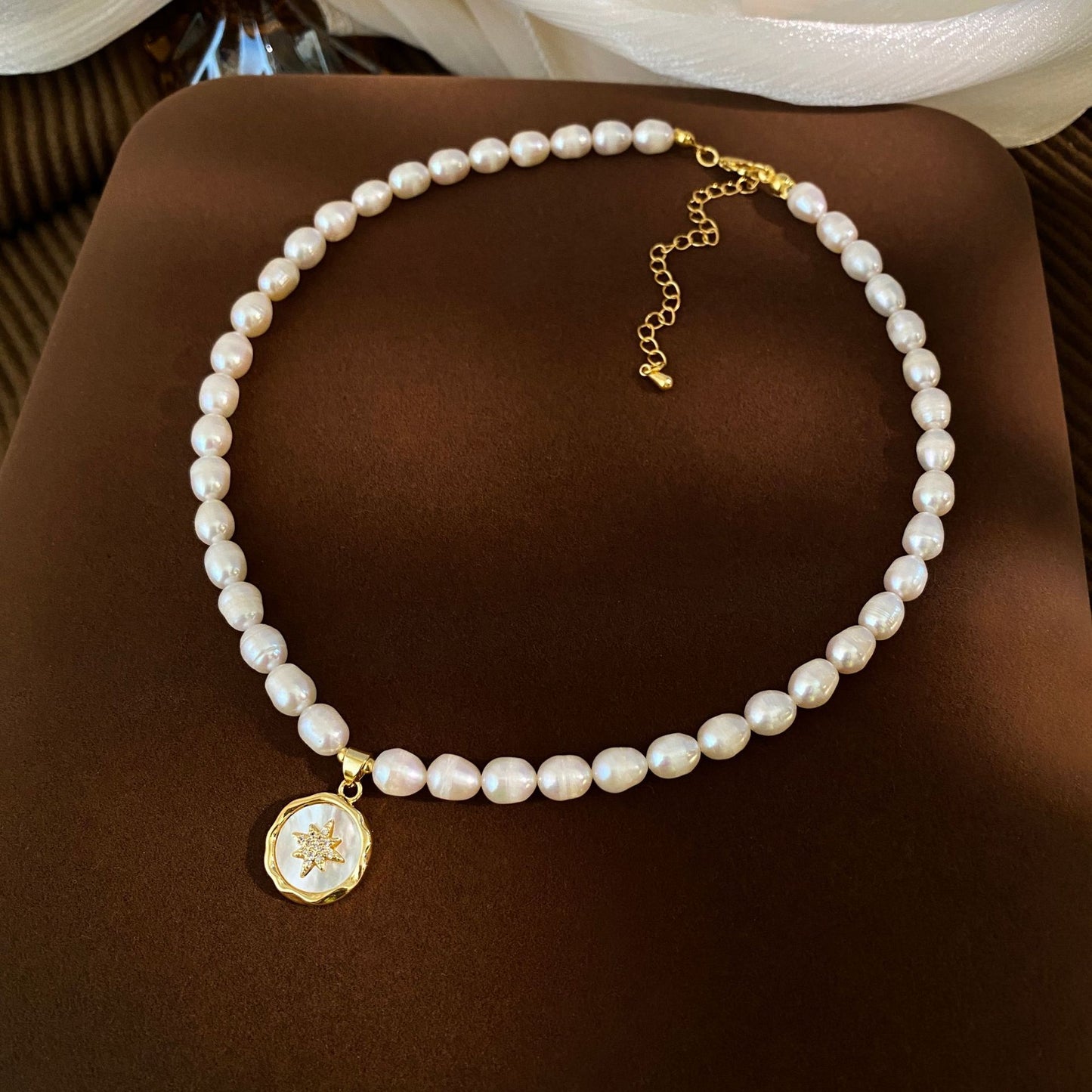 Koyace Octagonal Star Pendant 7mm Pearl Necklace