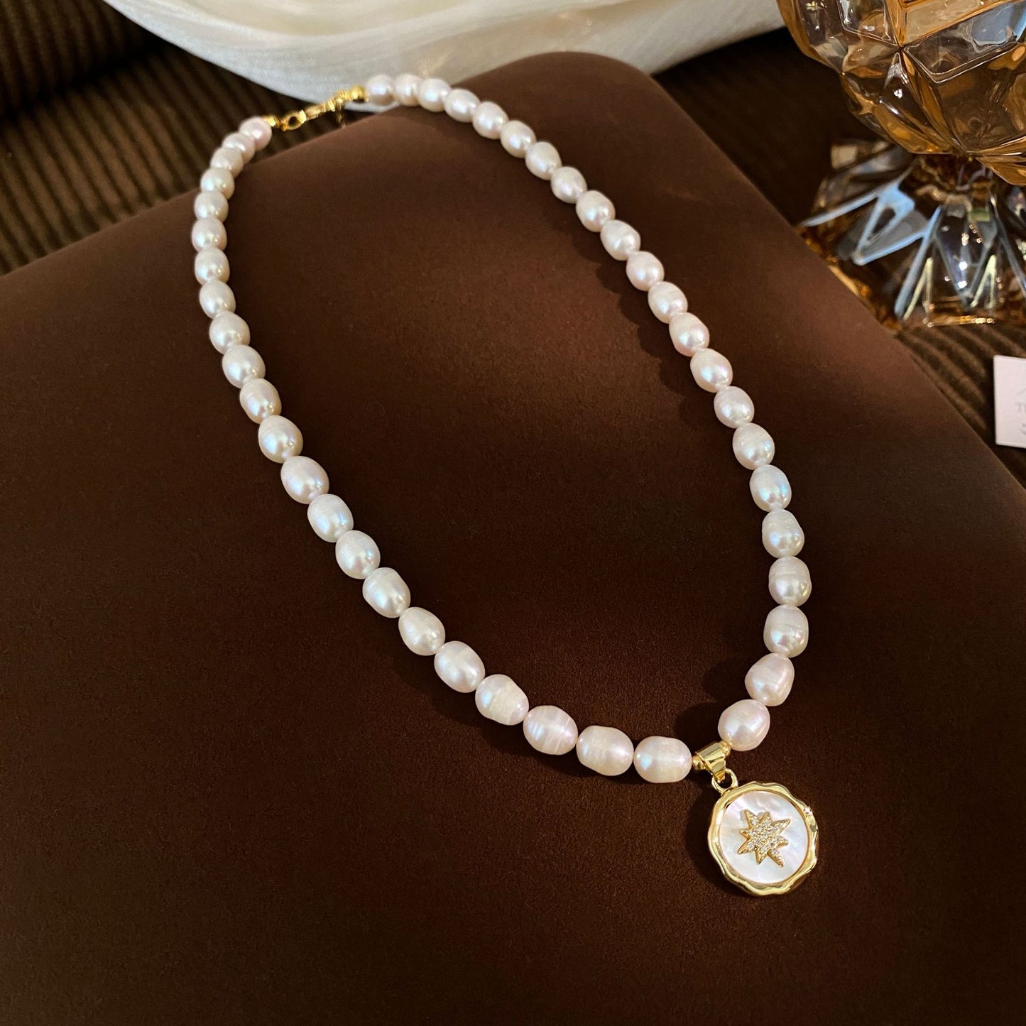 Koyace Octagonal Star Pendant 7mm Pearl Necklace