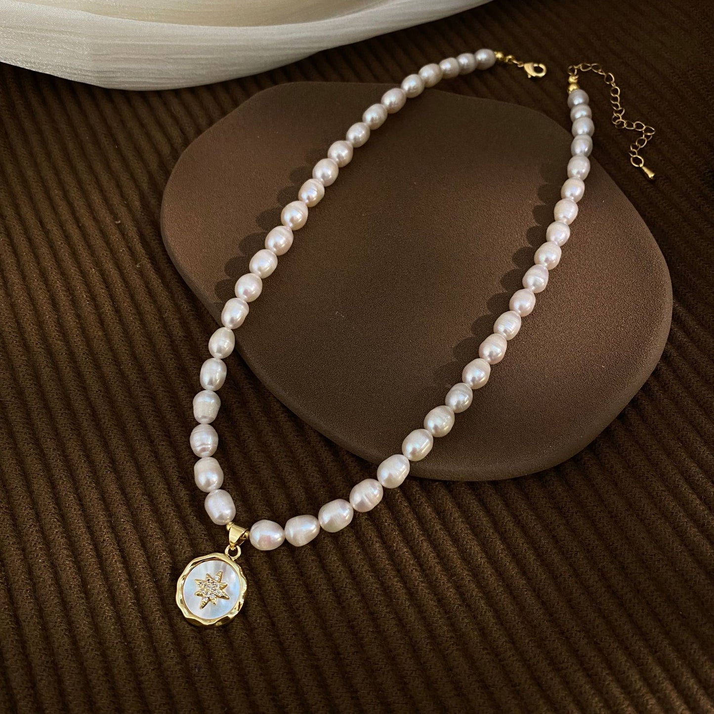Koyace Octagonal Star Pendant 7mm Pearl Necklace