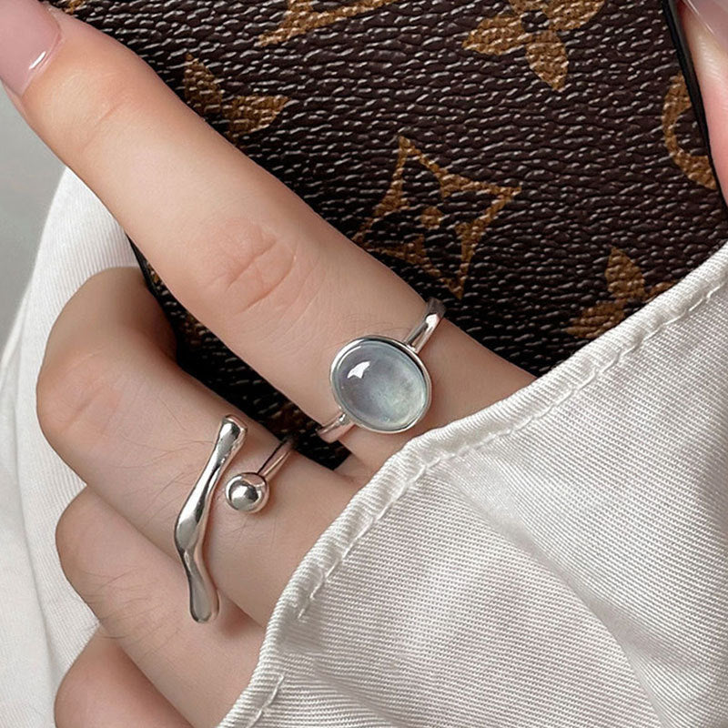 Koyace Oval Aquamarine Crystal Pure Silver Ring