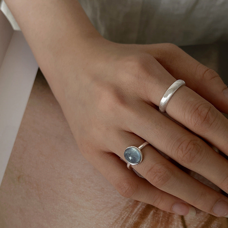 Koyace Oval Aquamarine Crystal Pure Silver Ring