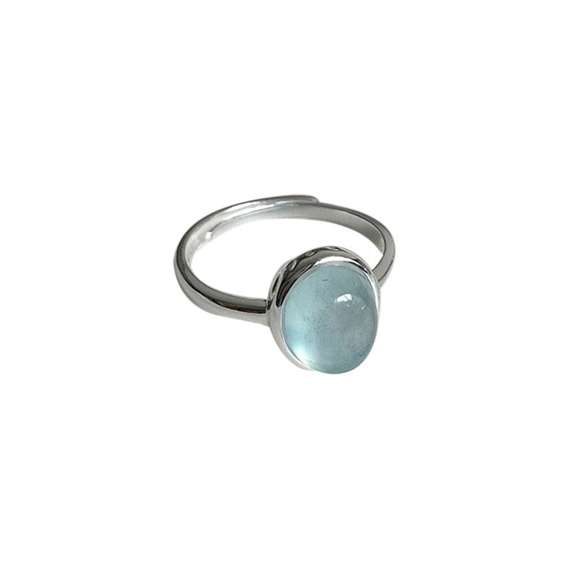 Koyace Oval Aquamarine Crystal Pure Silver Ring