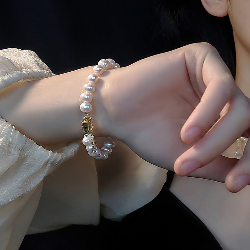 Koyace Oval Beaded Pearl Magnetic Clasp Bracelet