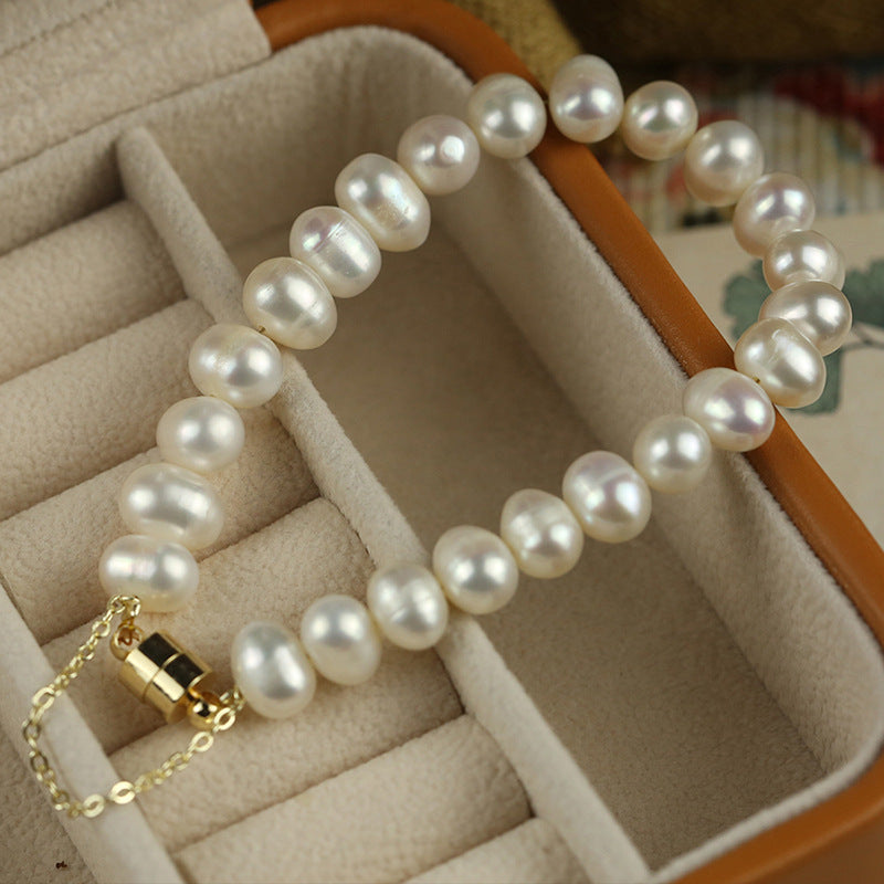Koyace Oval Beaded Pearl Magnetic Clasp Bracelet