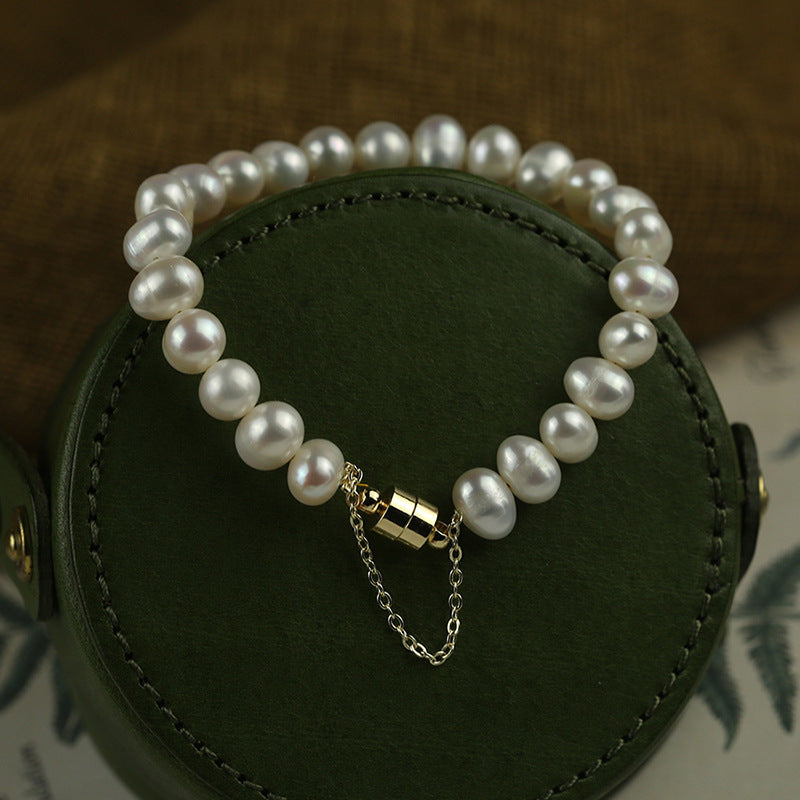 Koyace Oval Beaded Pearl Magnetic Clasp Bracelet