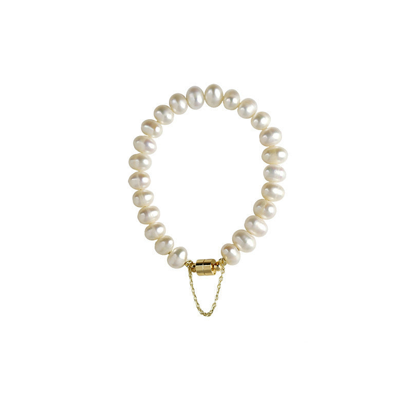 Koyace Oval Beaded Pearl Magnetic Clasp Bracelet