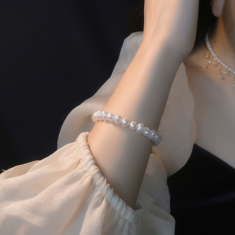 Koyace Oval Beaded Pearl Magnetic Clasp Bracelet