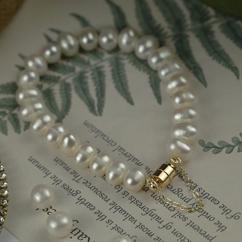Koyace Oval Beaded Pearl Magnetic Clasp Bracelet