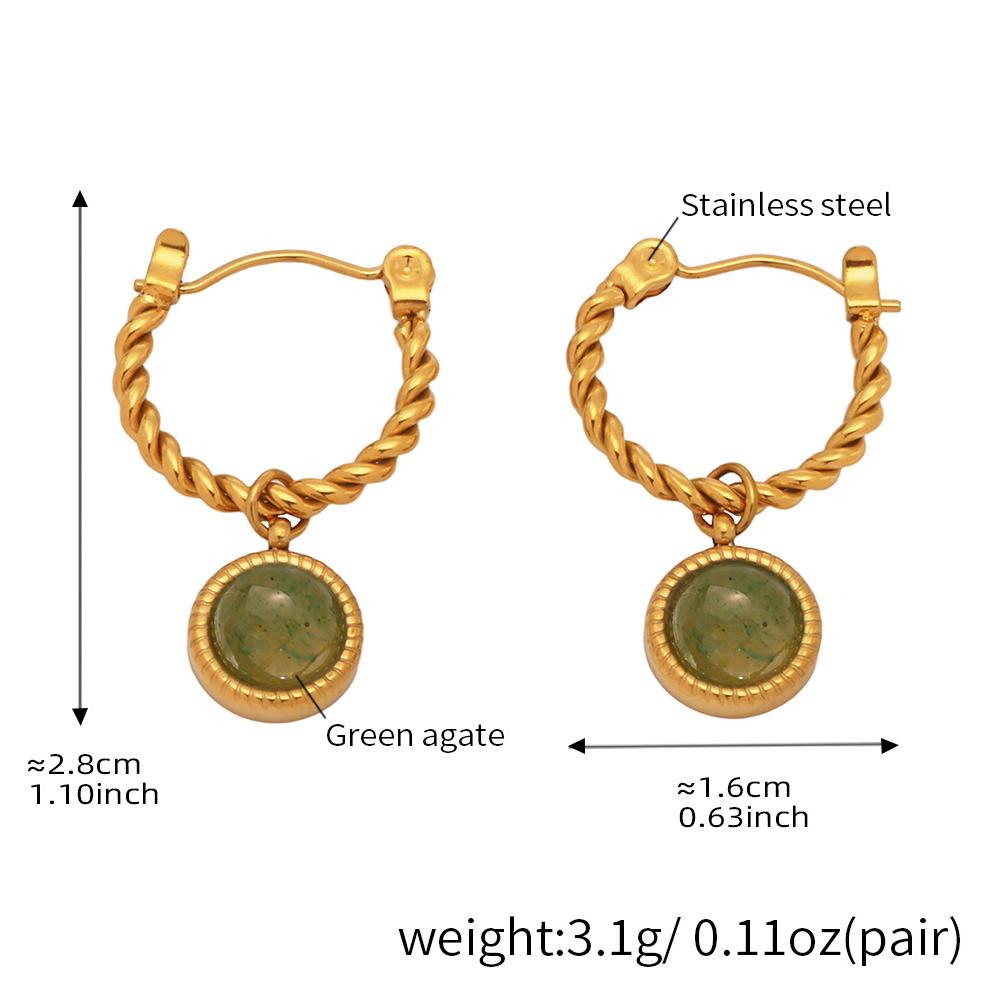 Koyace Oval Green Agate C-shaped Earrings