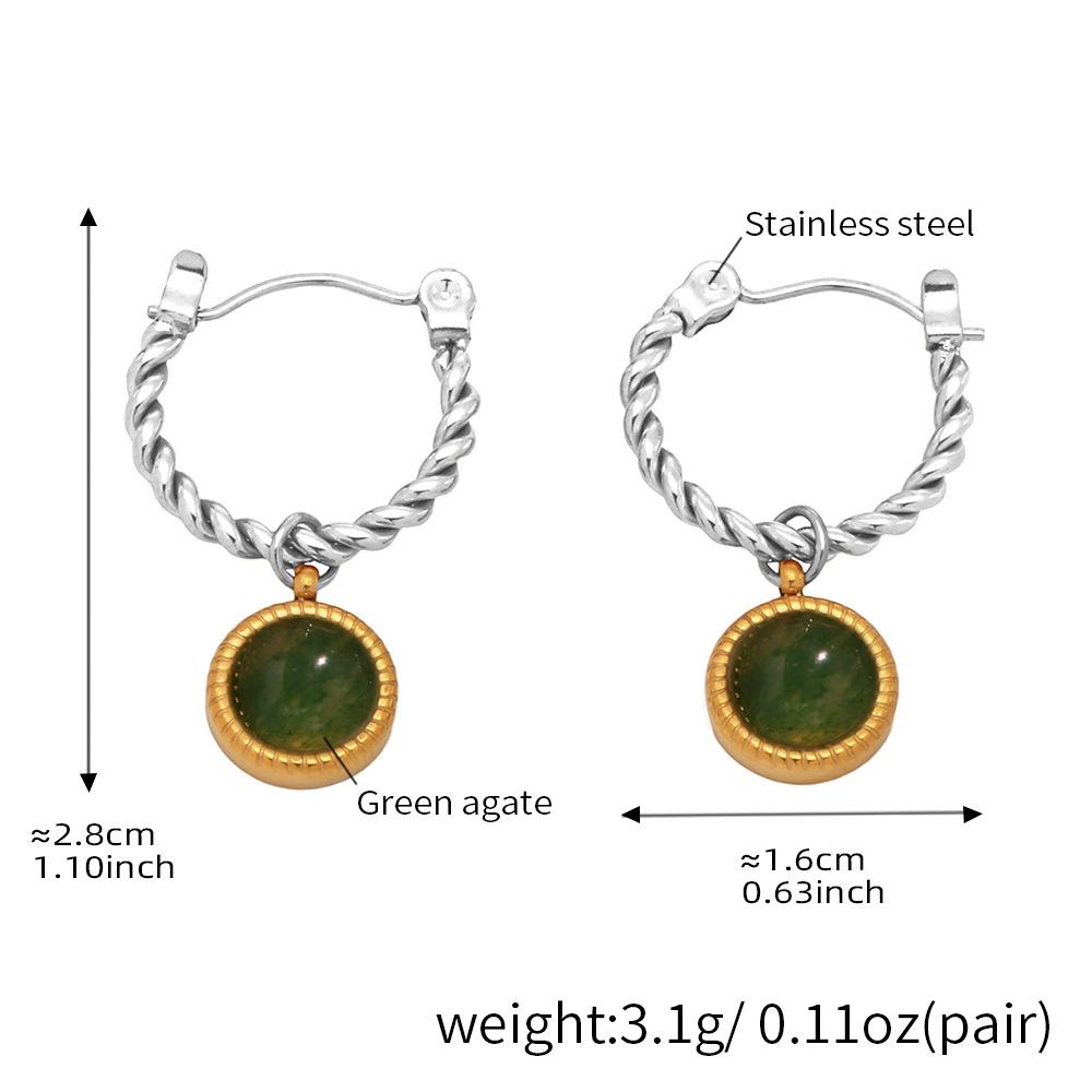 Koyace Oval Green Agate C-shaped Earrings