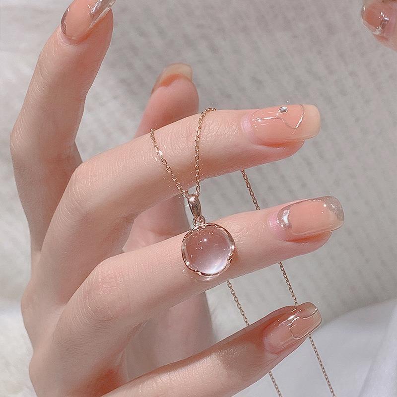 Koyace Pink Crystal Circle Pendant Pure Silver Necklace
