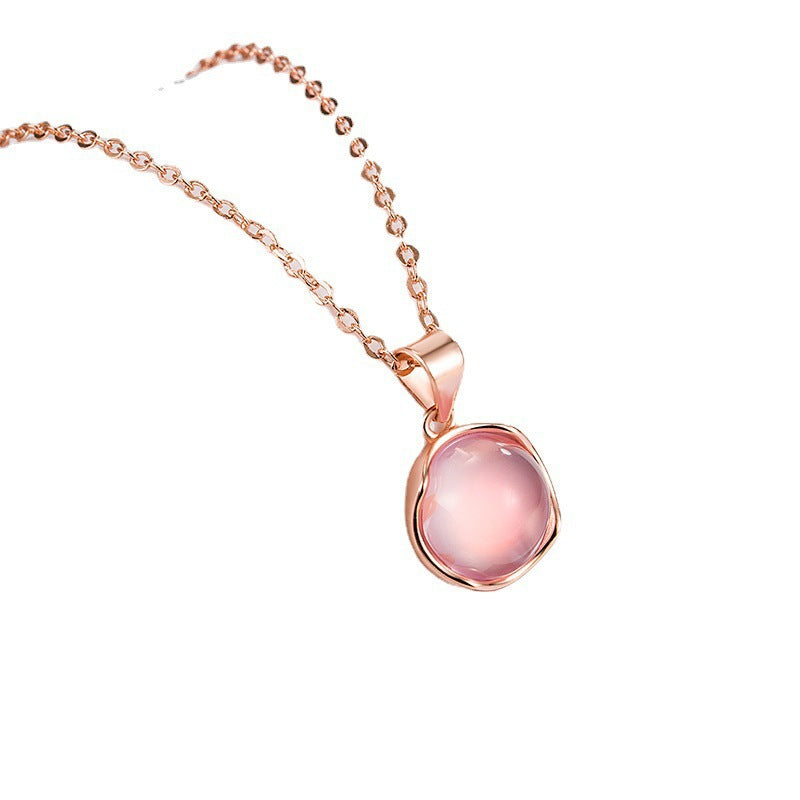 Koyace Pink Crystal Circle Pendant Pure Silver Necklace