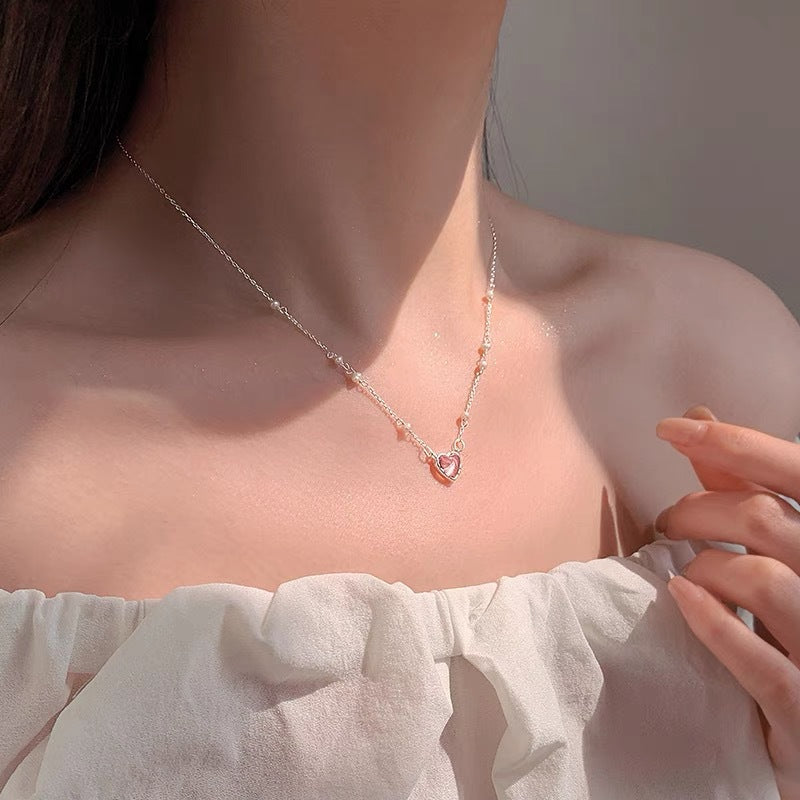 Koyace Pink Heart-shaped Pearl Pure Silver Necklace