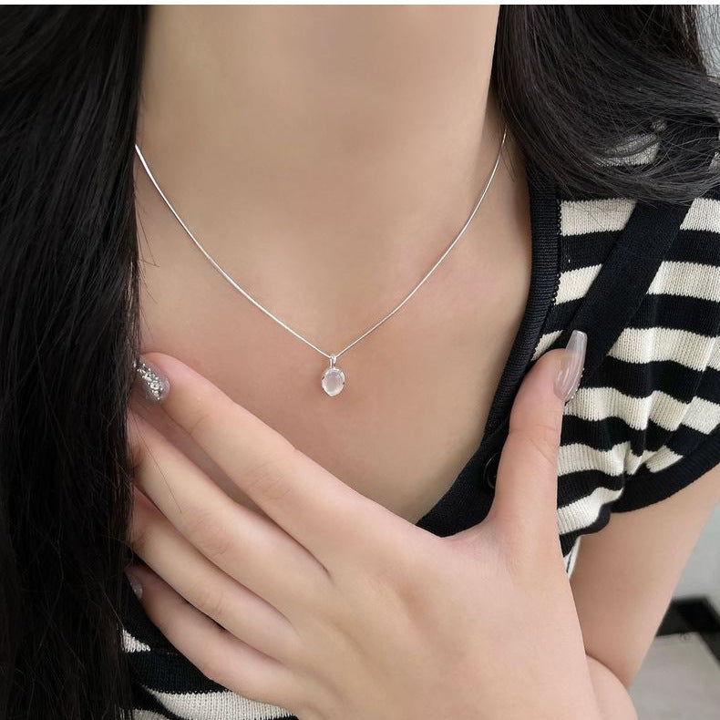 Koyace Pure Silver Oval White Agate Necklace