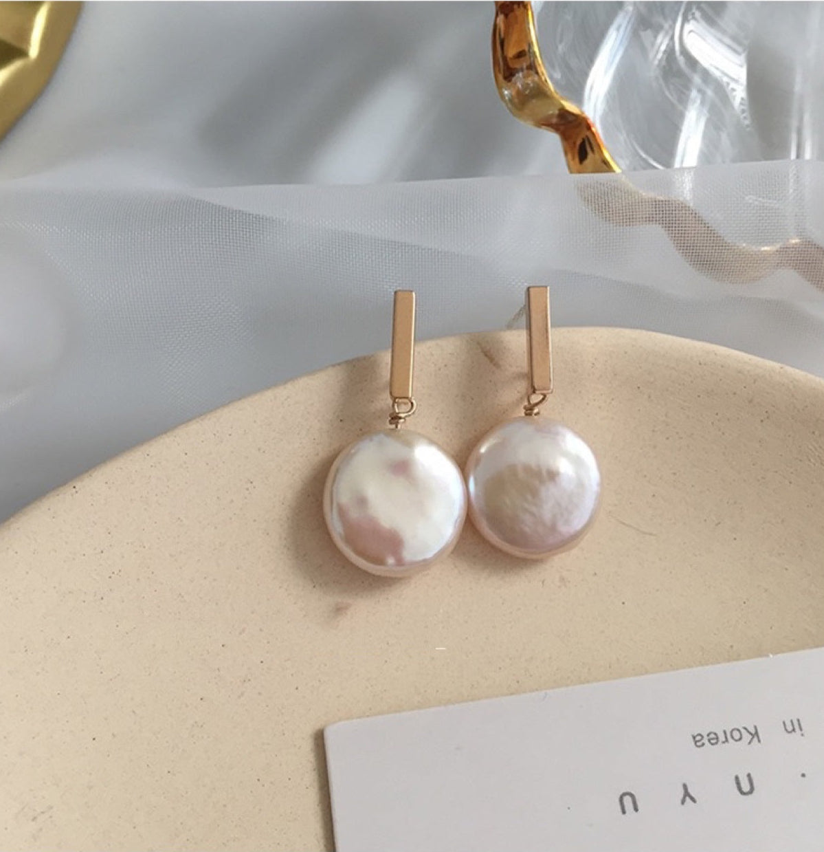 Koyace Round Baroque Pearl Pendant Earrings