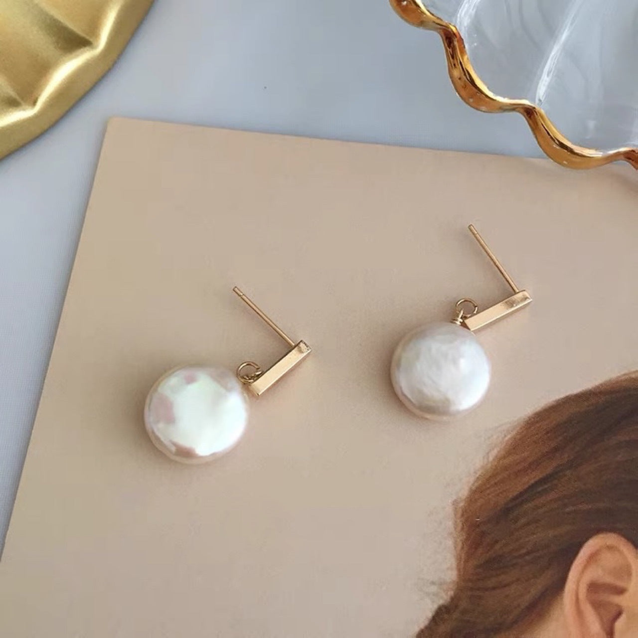 Koyace Round Baroque Pearl Pendant Earrings