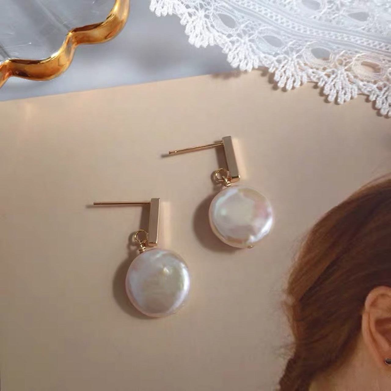 Koyace Round Baroque Pearl Pendant Earrings