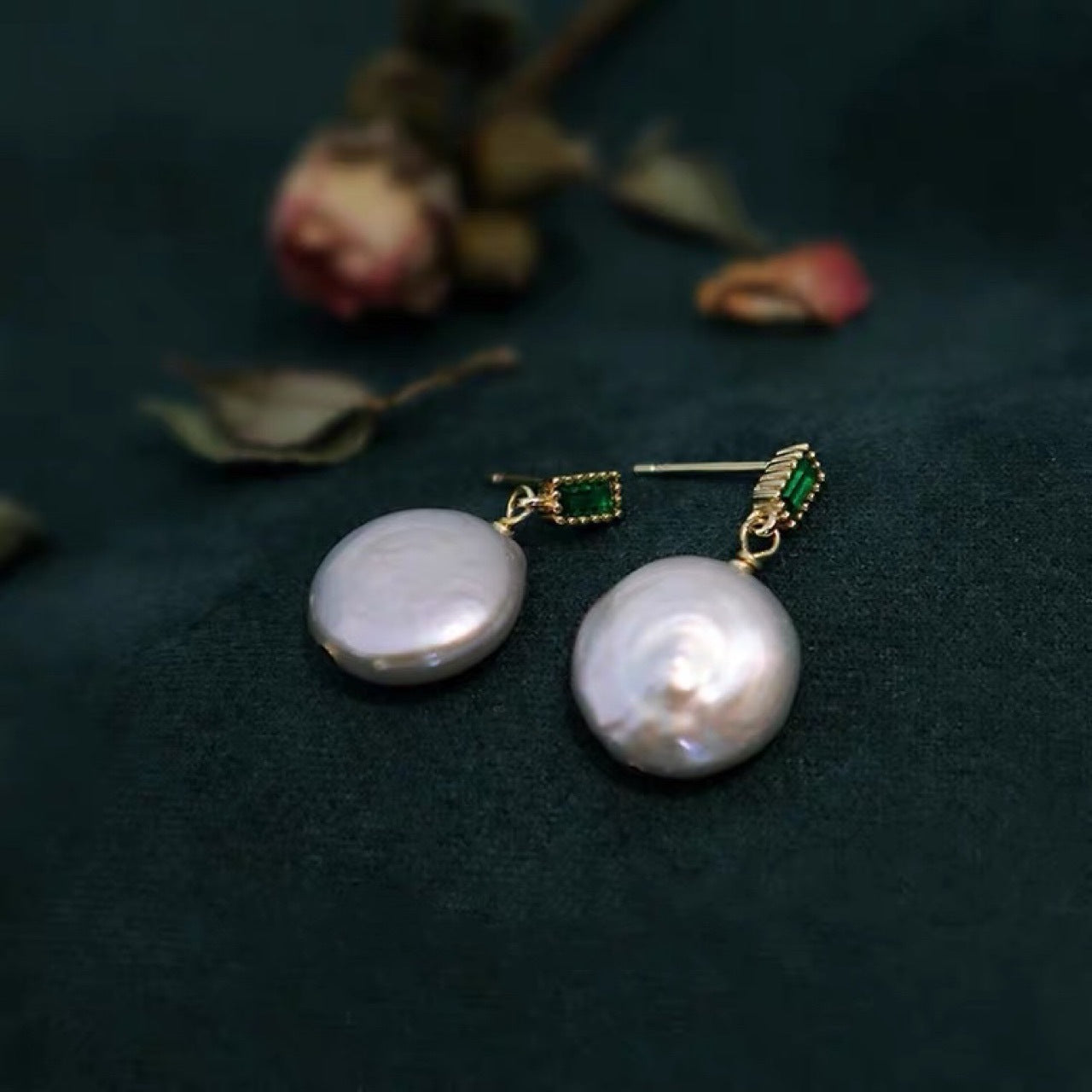 Koyace Round Baroque Pearl Pendant Earrings