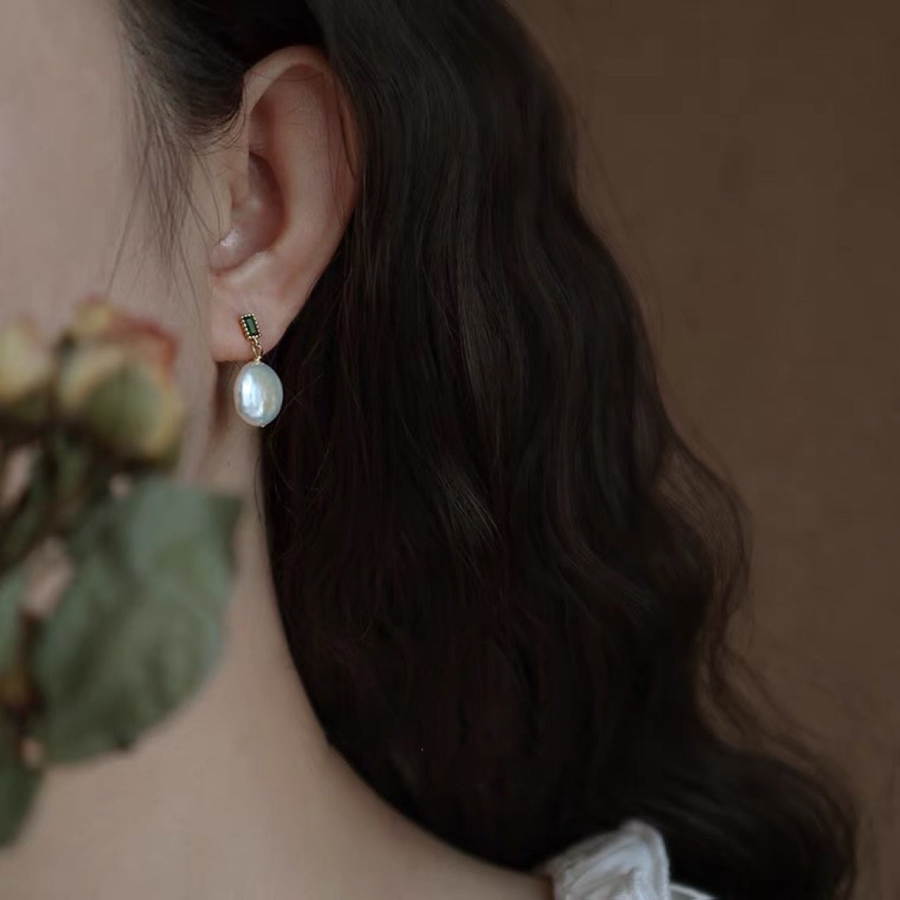 Koyace Round Baroque Pearl Pendant Earrings