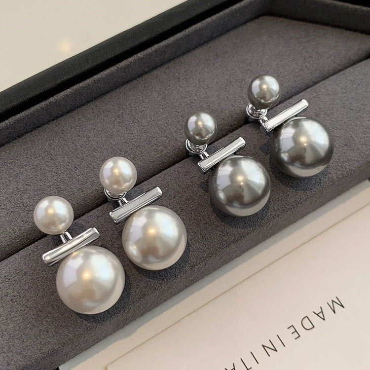 Koyace Simple Metal Line Double Pearl Earrings