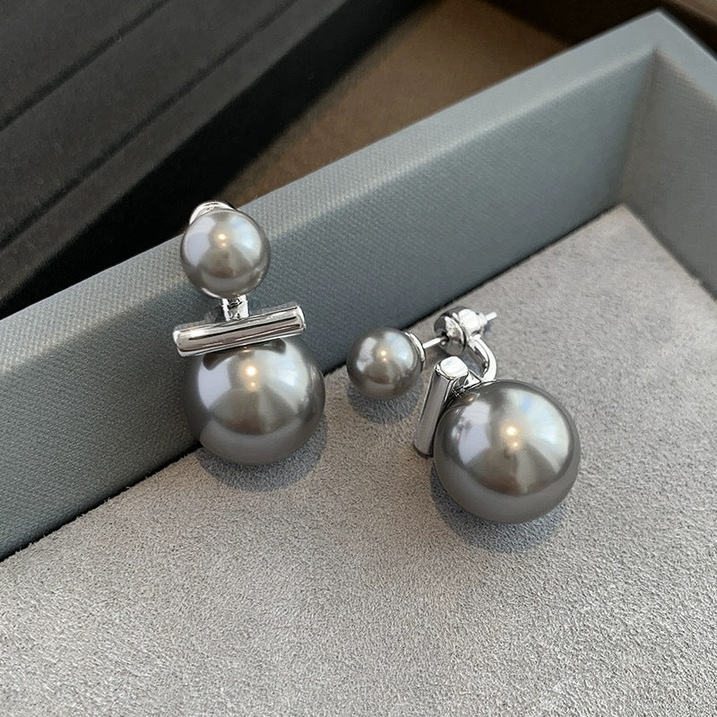 Koyace Simple Metal Line Double Pearl Earrings