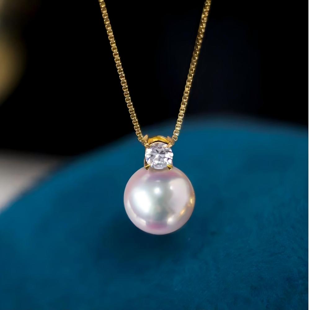 Koyace Single Akoya Seawater Pearl Diamond Necklace