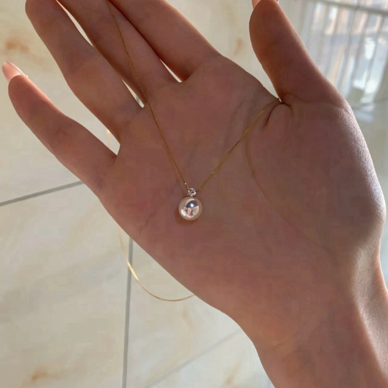 Koyace Single Akoya Seawater Pearl Diamond Necklace