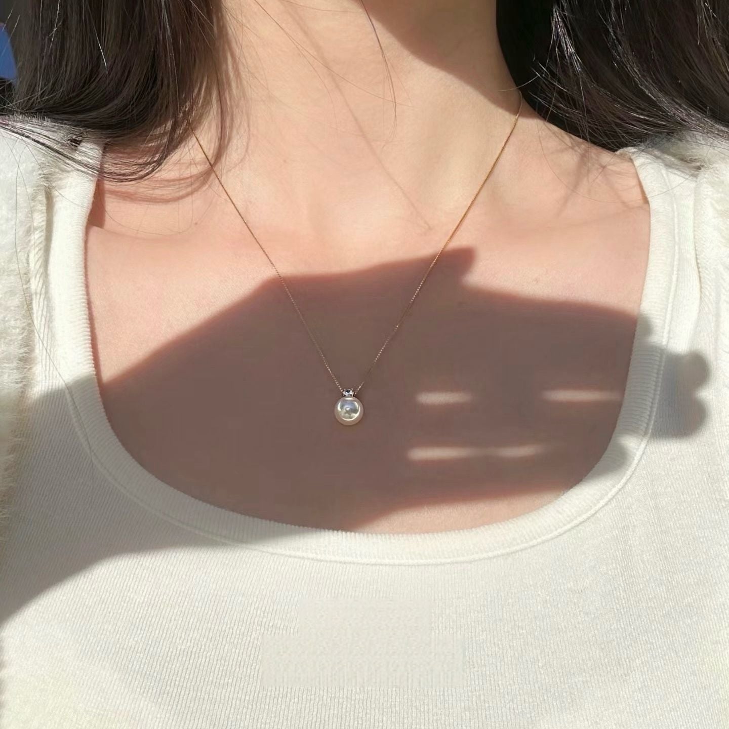 Koyace Single Akoya Seawater Pearl Diamond Necklace