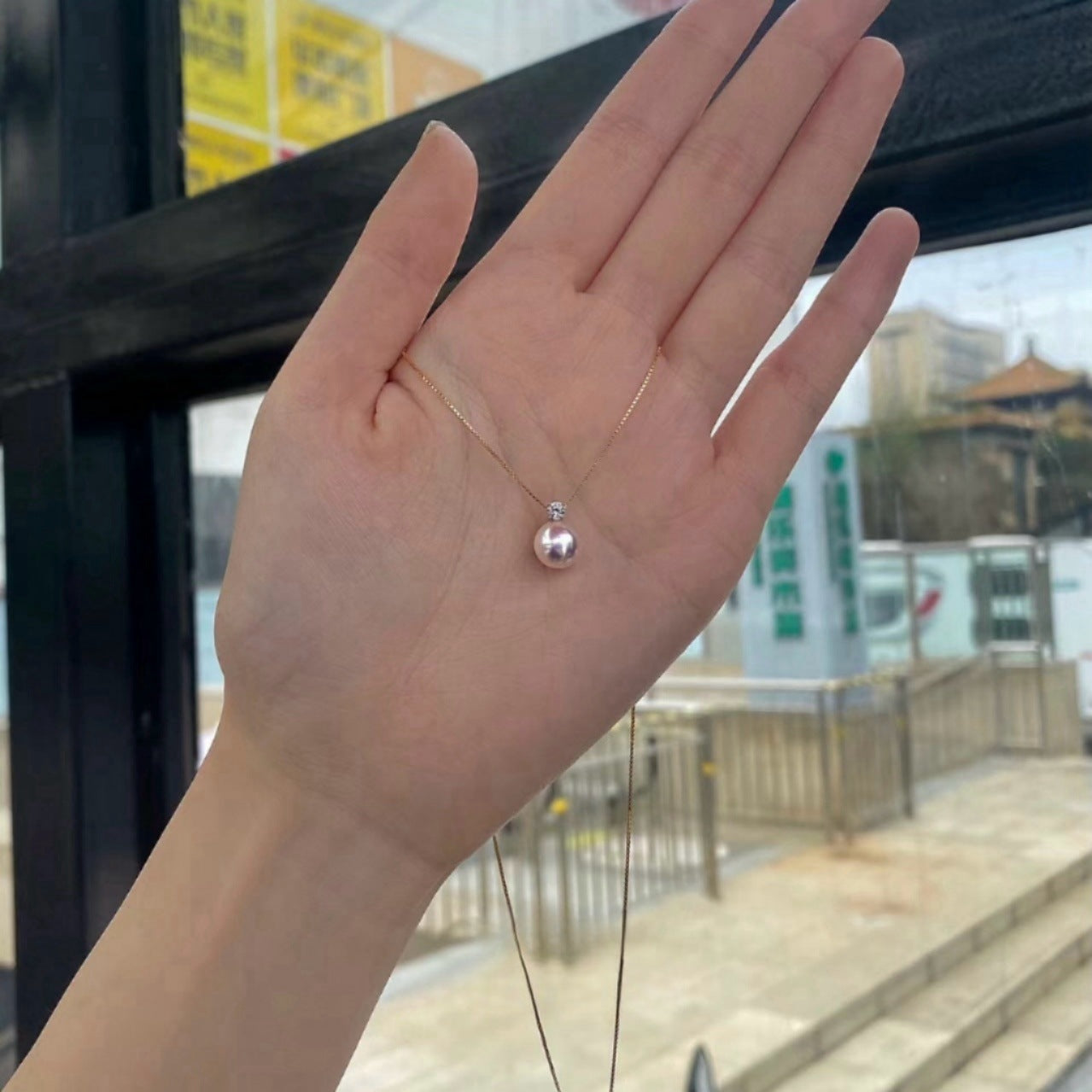 Koyace Single Akoya Seawater Pearl Diamond Necklace