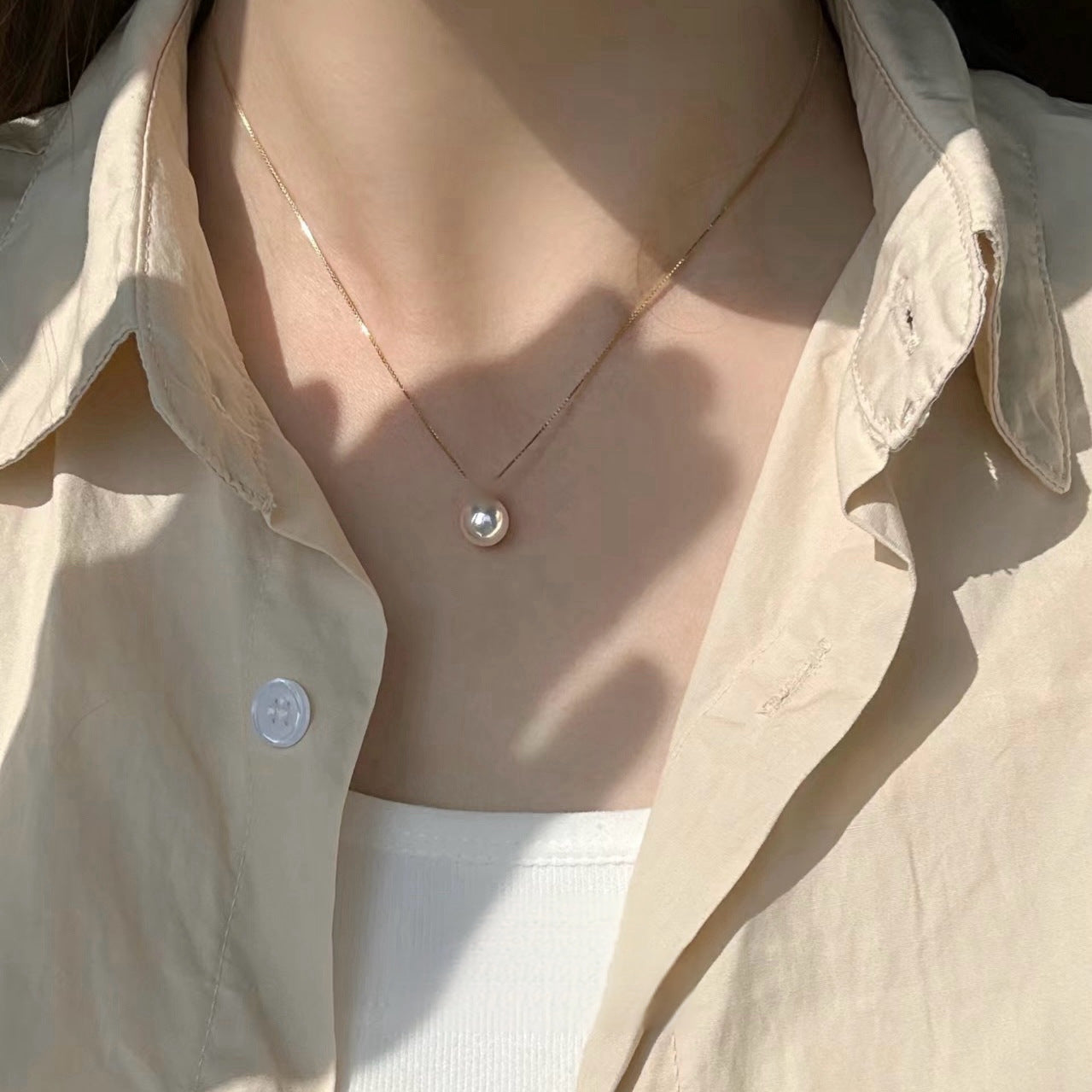 Koyace Single Akoya Seawater Pearl Diamond Necklace